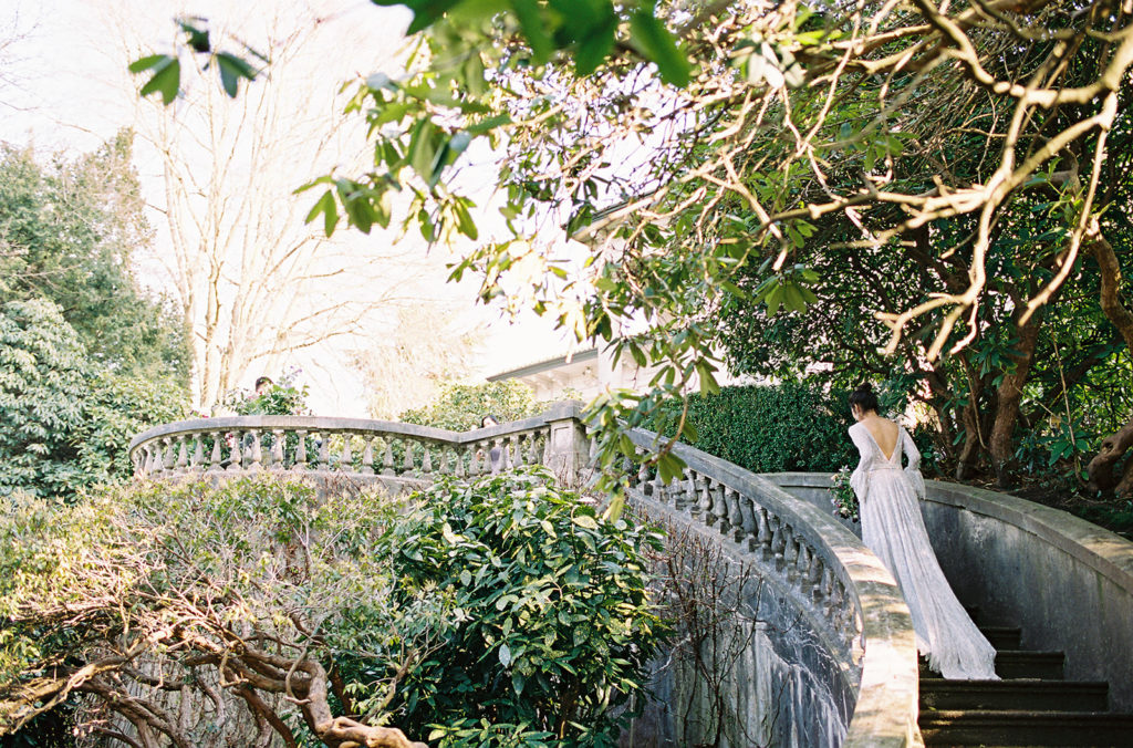 Bride walking up European starts at Hycroft Manor