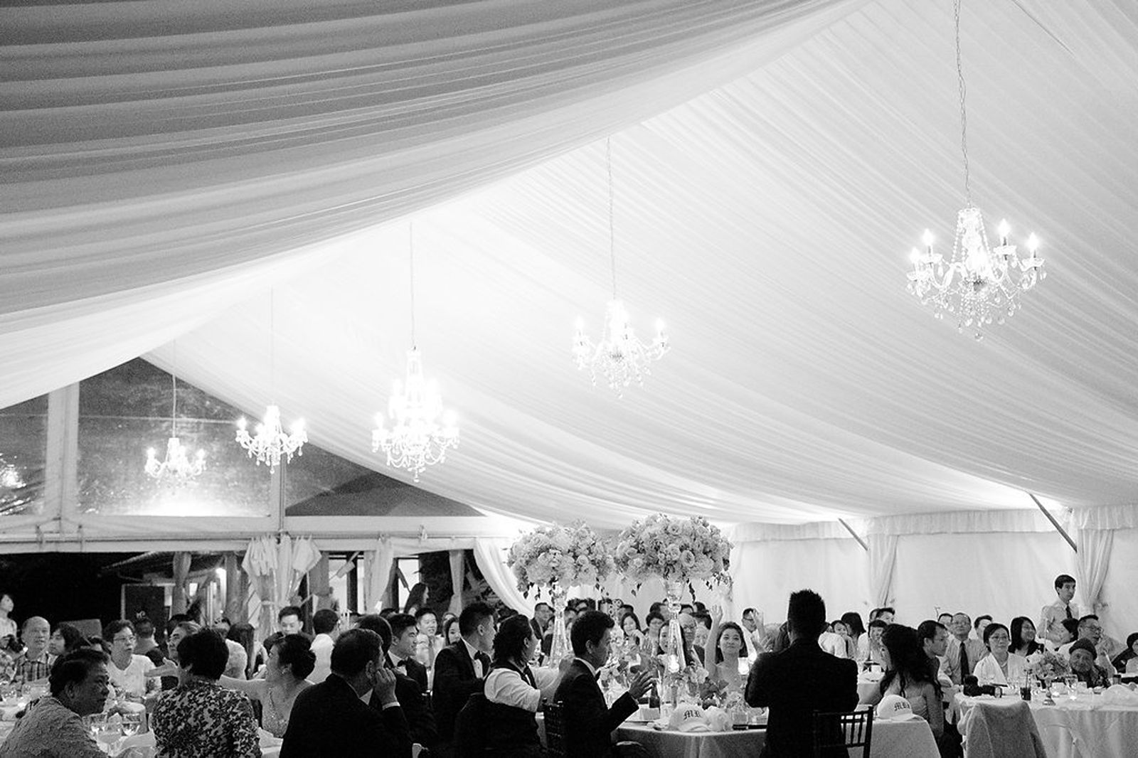 black and white tent at hart house