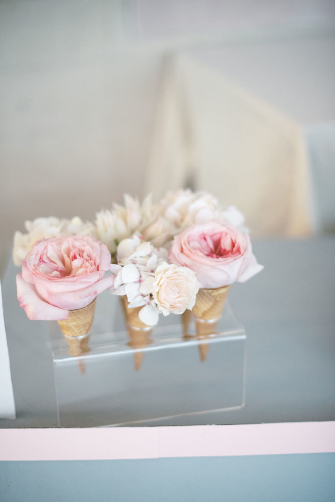 close up of florals in ice cream cones