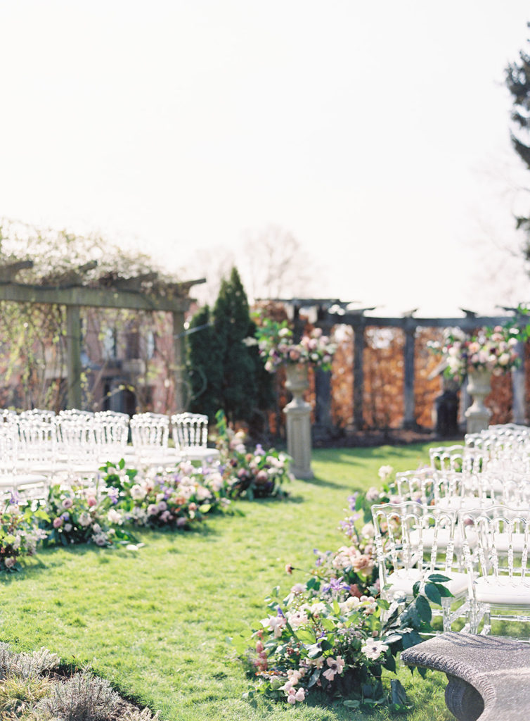 Wedding ceremony setup in Hycroft rose garden