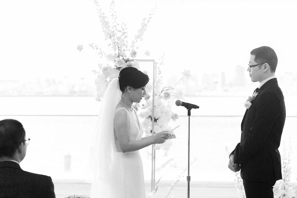 Bride reading her vows at Seaspan Pavilion