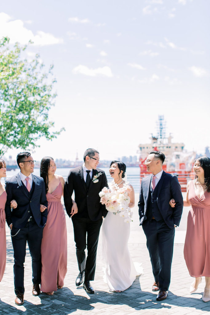 Married couple with wedding party in North Vancouver