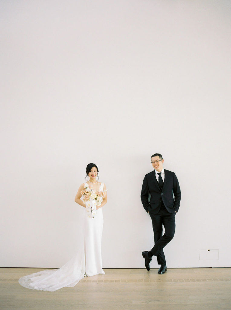 Clean and modern portrait of bride and groom