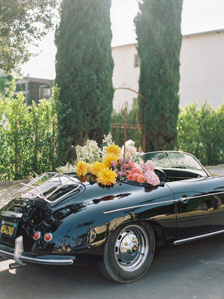 vintage porsche filled with flowers