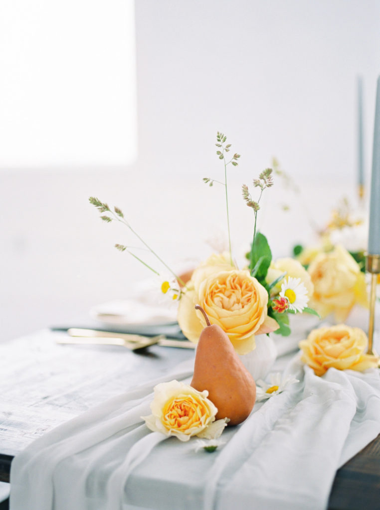 Close up of fall wedding tablescape