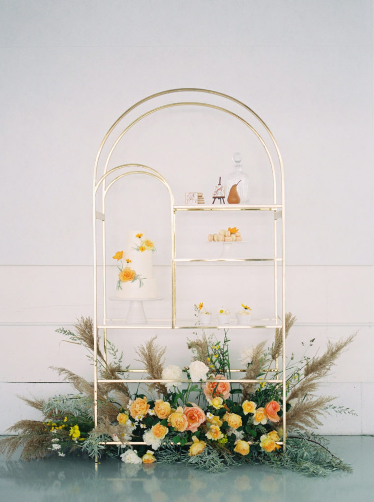 Cake stand display with florals
