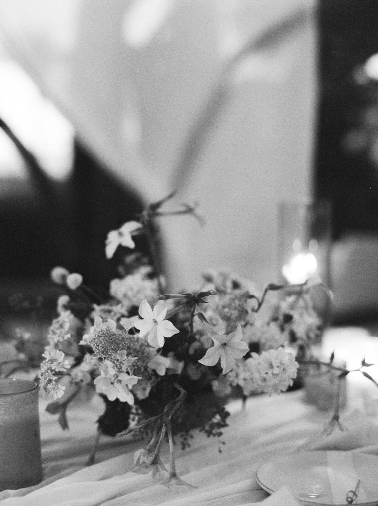 Black and white floral centerpiece