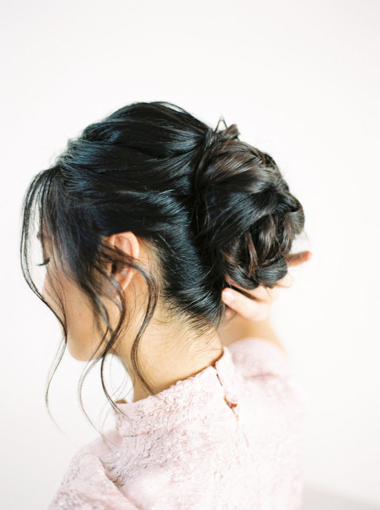 Close up of qipao bun hairstyle