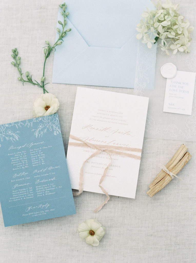 blue and white invitation suite flatway