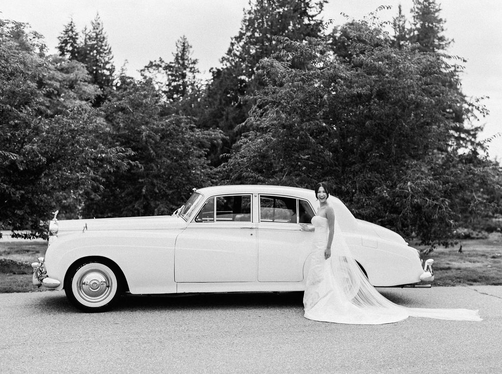 bride in front of rolls royce