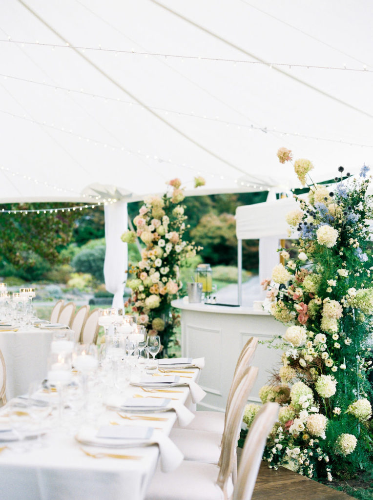 wedding reception bar with florals