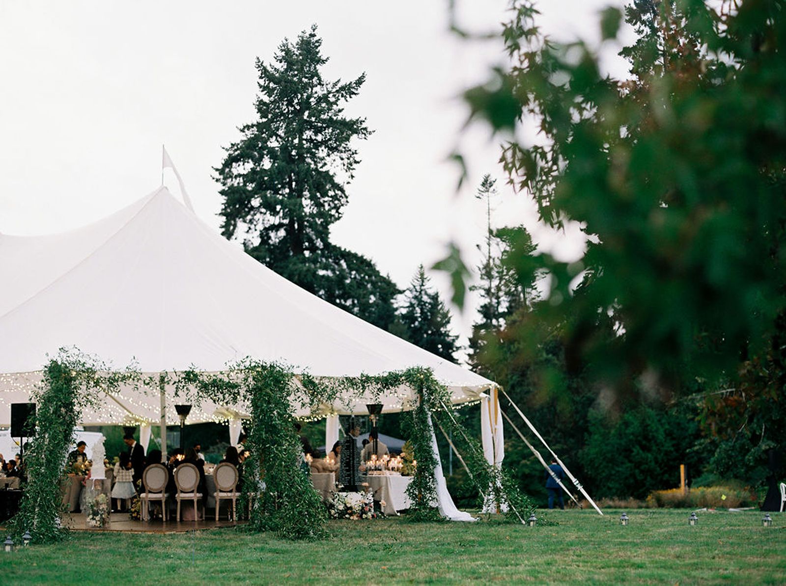 Side view of tent wedding entrance in Canada