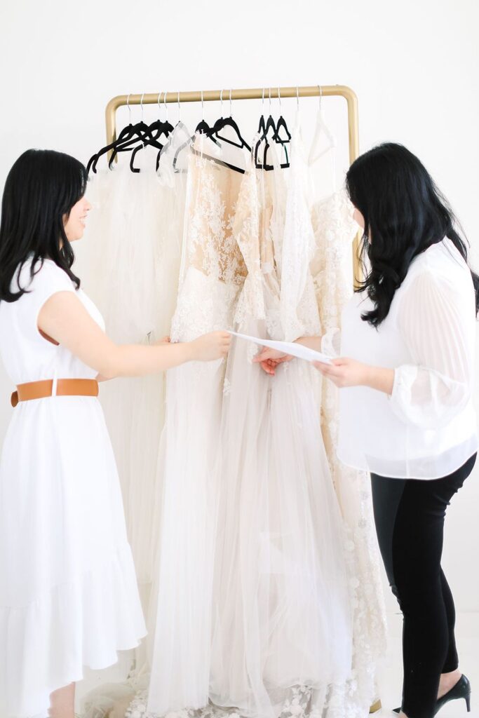 wedding planners in vancouver choosing gowns