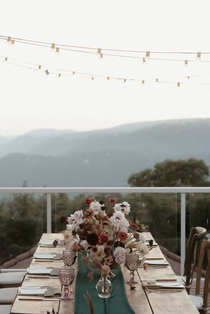 wedding reception view with string lights