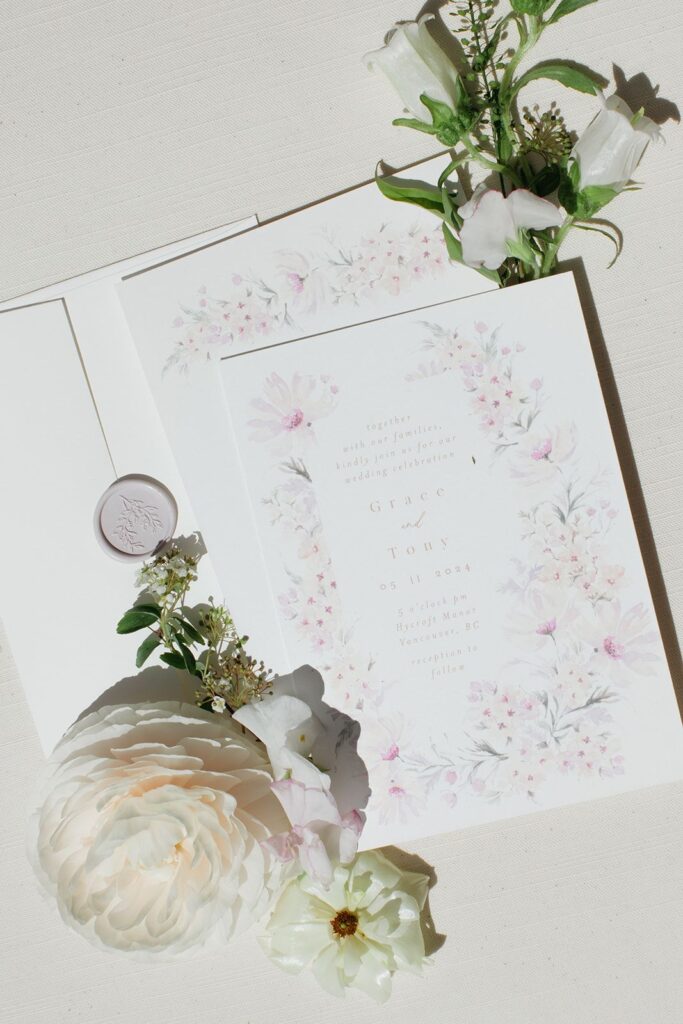 vancouver wedding invitation suite flatlay