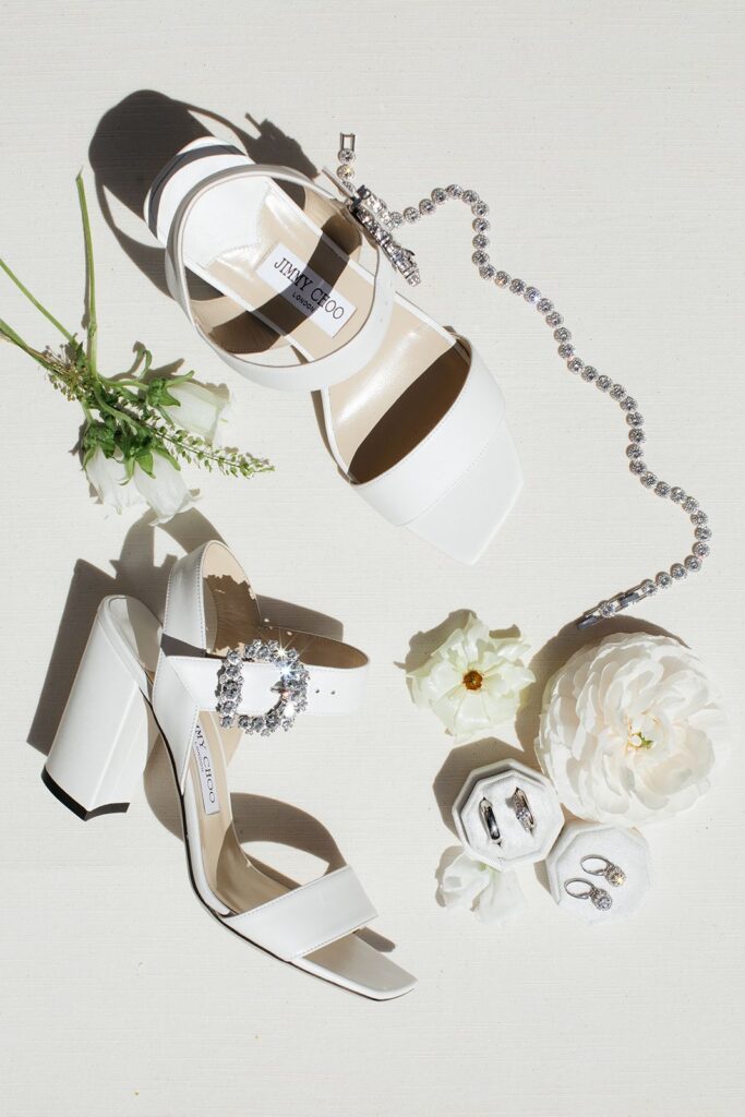 jimmy choo shoes and rings flatlay