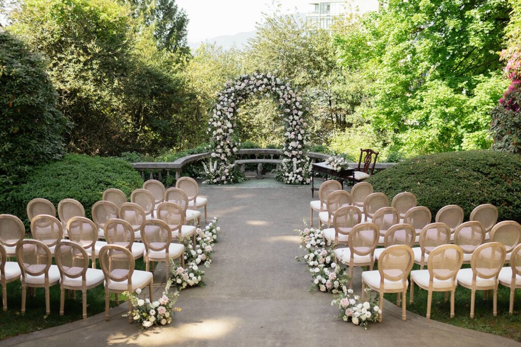 classic hycroft manor wedding ceremony setup