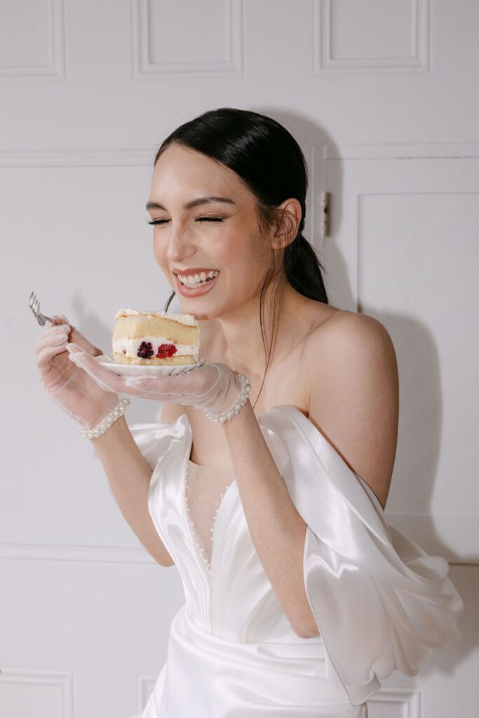 bride eating cake