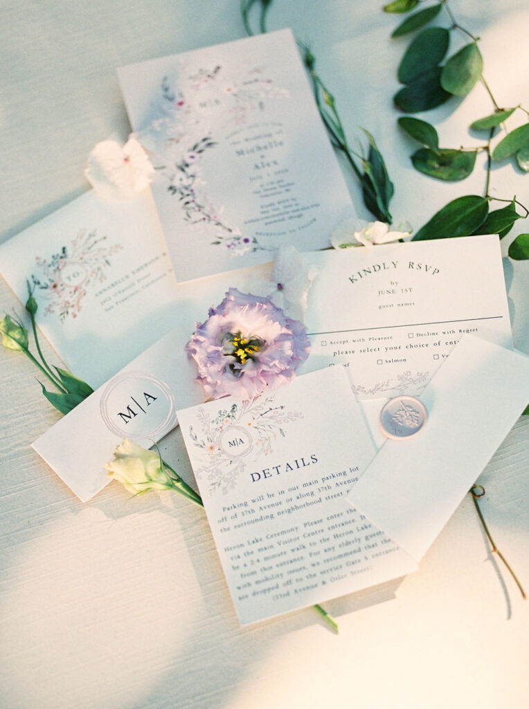 invitation flatlay for wedding