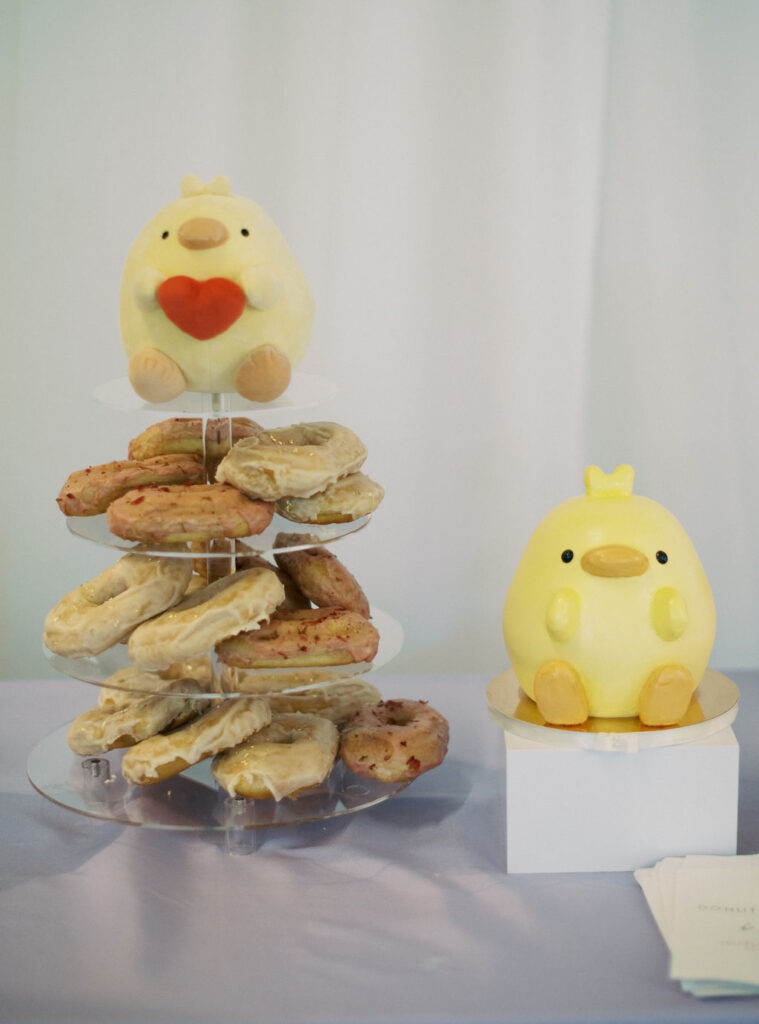 cartoon character donut tower and cake