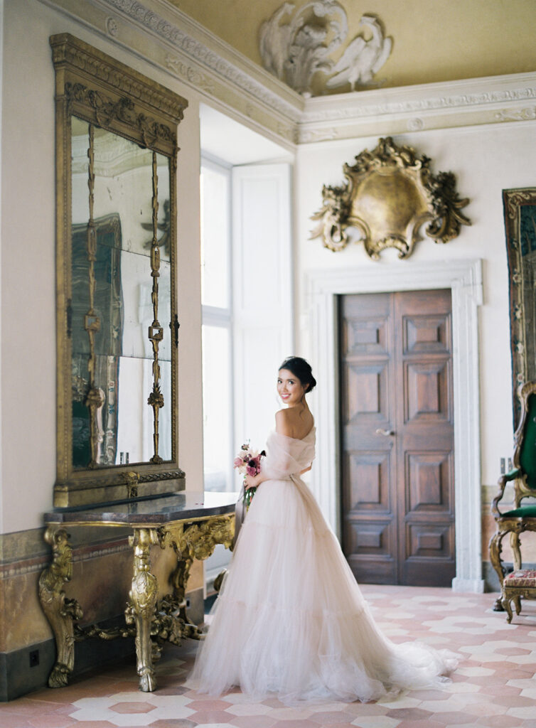 Bride waiting in lobby of Main Palazzo
