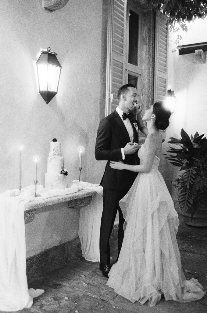 Newlyweds smiling happily at villa balbiano reception