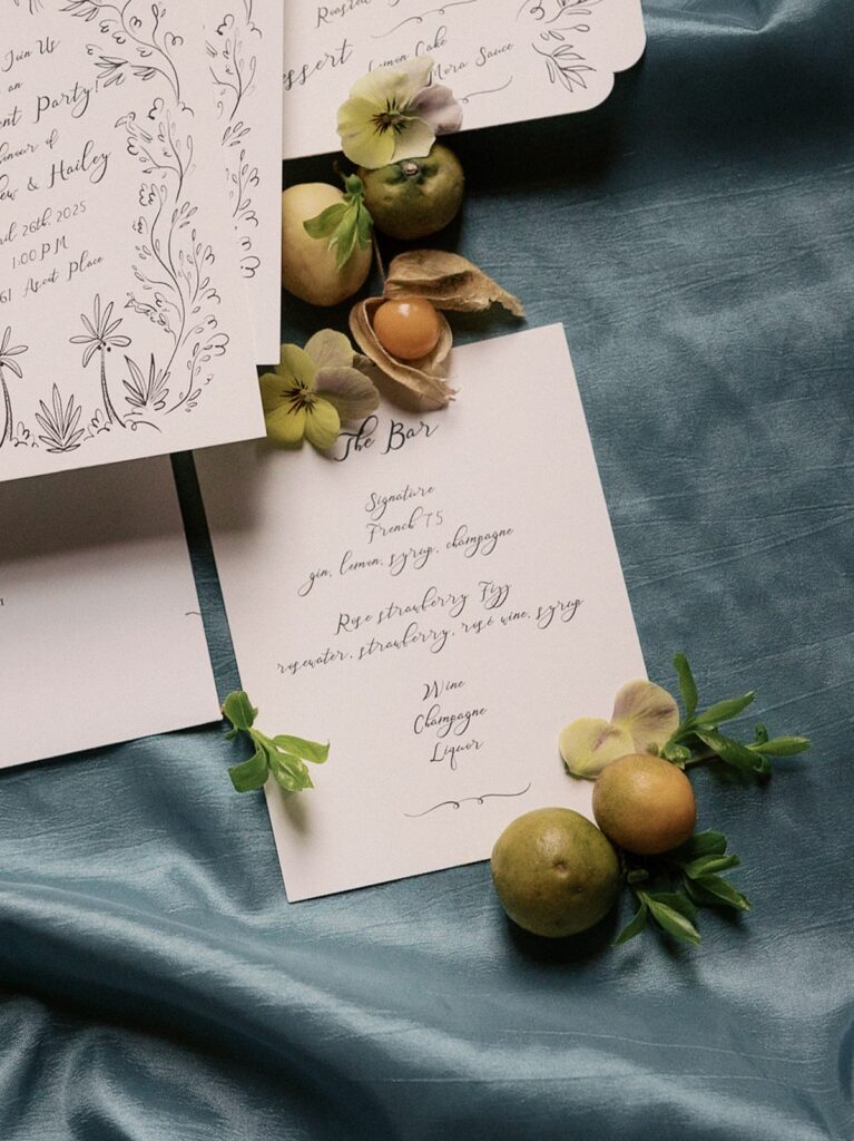 closeup of engagement party bar menu