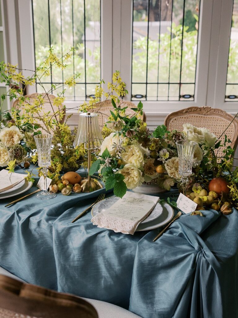 engagement party centrepieces and table setting