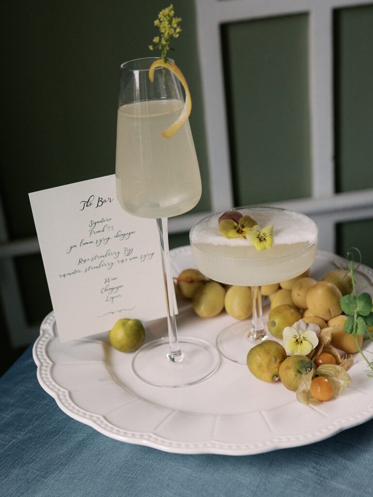 cocktail and bar menu on plate