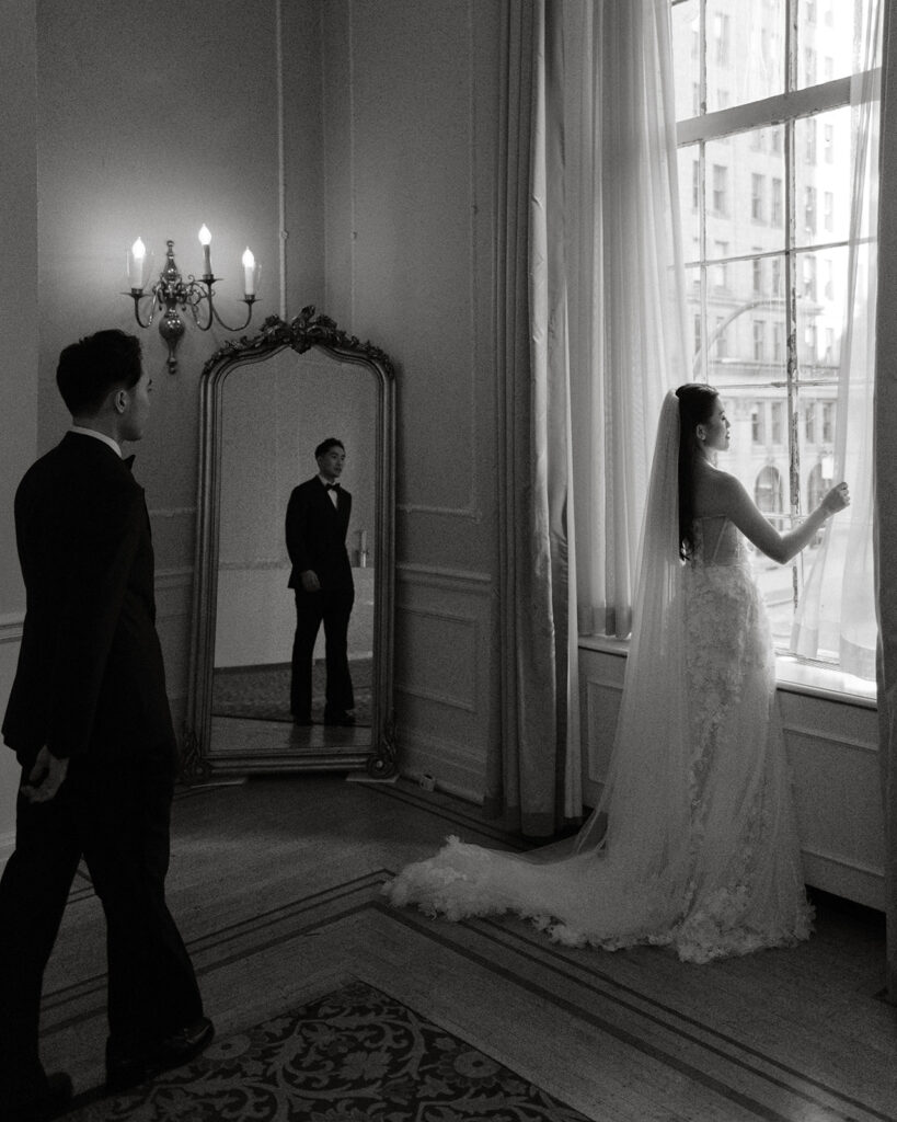 Bride and groom portraits in Georgian room