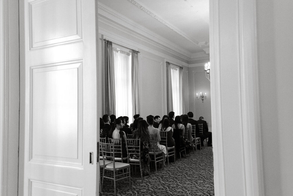Side view of ceremony guests in Georgian Room