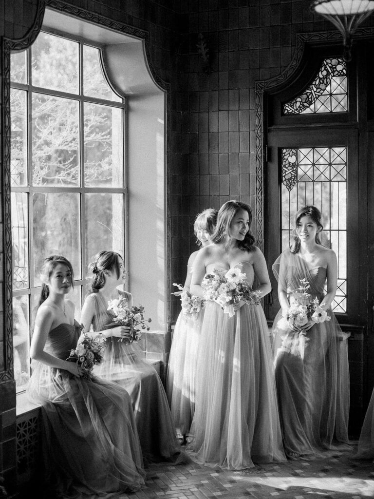 bridesmaids waiting in solarium