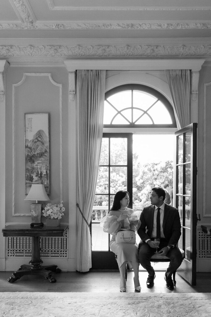 wedding guests in drawing room