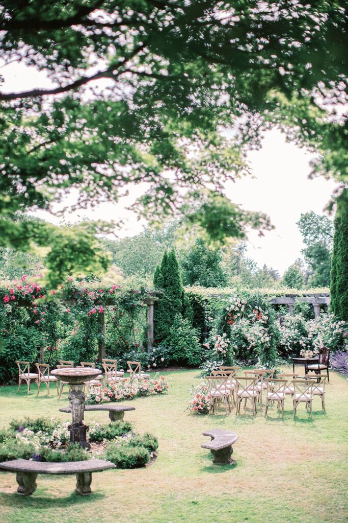 rose garden ceremony setup