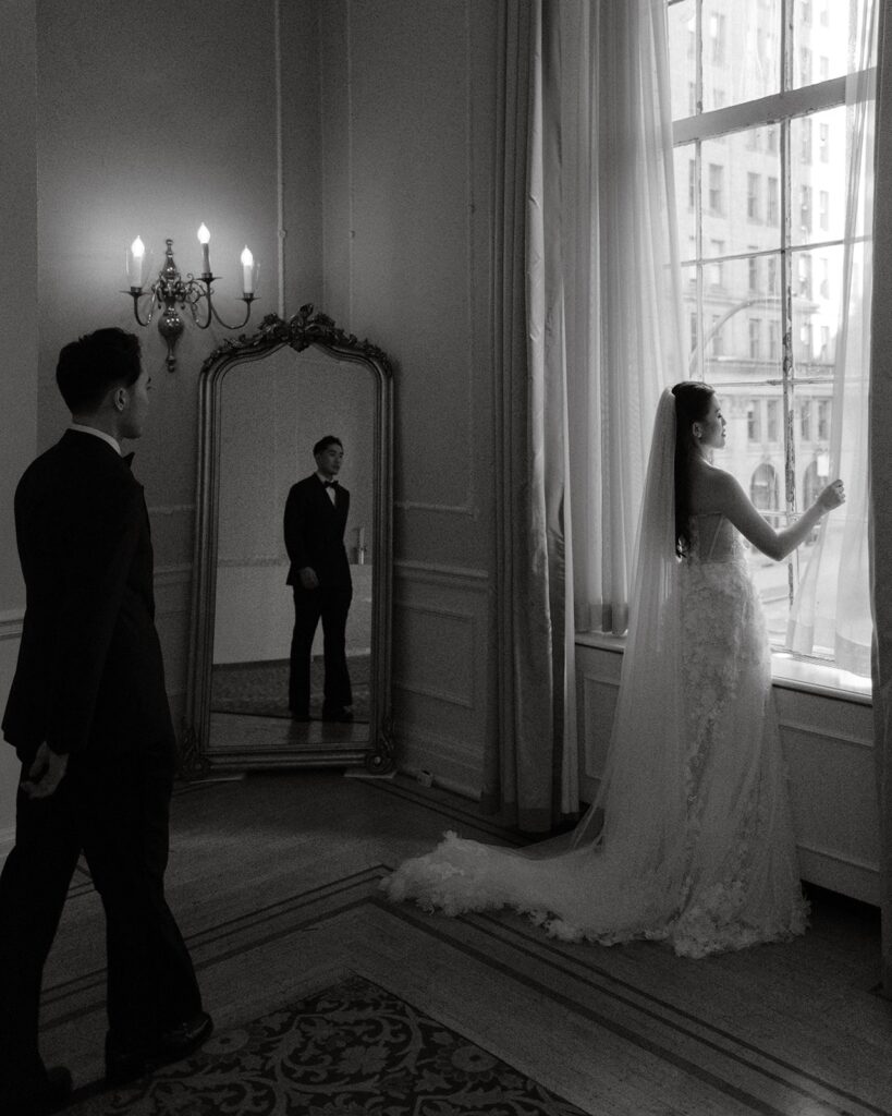 bride and groom at Georgian room portraits
