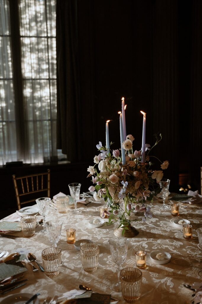 reception table centerpiece with candles
