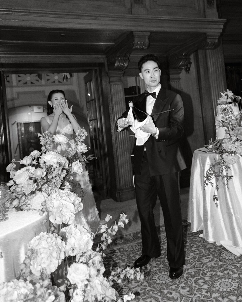 Groom sobering champagne at Vancouver Club